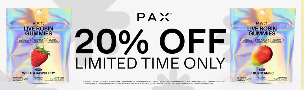 20% off Pax gummies
